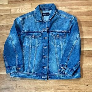 Calvin Klein Jeans Womens Trucker Jean Jacket Coat Blue Buttons Collar L New